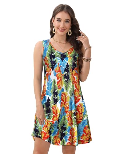 Image of CHICGAL Womens Summer Dresses Casual Sleeveless Loose T Shirt V Neck Sundress Swing Beach Cover Up with Pockets 2026