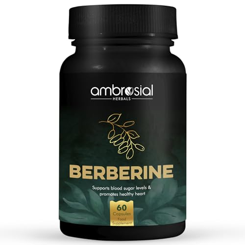 Ambrosial Berberine HCL 500mg EACH capsule |High Strength Berberine Supplements to Manage Diabetes and Blood Sugar Levels | Premium Herbal Diabetes Care Tablets (Pack of 1-60 Capsules)