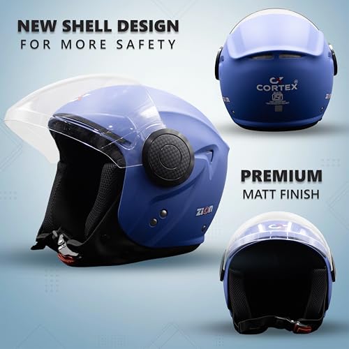 Image of Cortex ISI & DOT Certified Zion Half Face Helmet for Men & Women with Scratch Resistant Polycarbonate Visor, Hard ABS Shell Helmet | Clear Visor, Lightweight