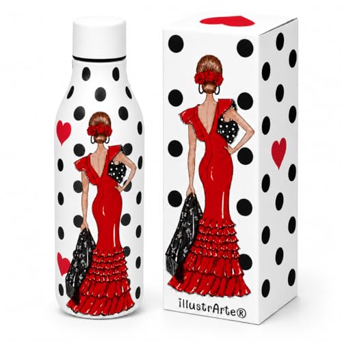 Botella térmica flamenca 500 ml acero inoxidable sin BPA – regalo original para profes y amantes del flamenco – illustrArte – Manuela