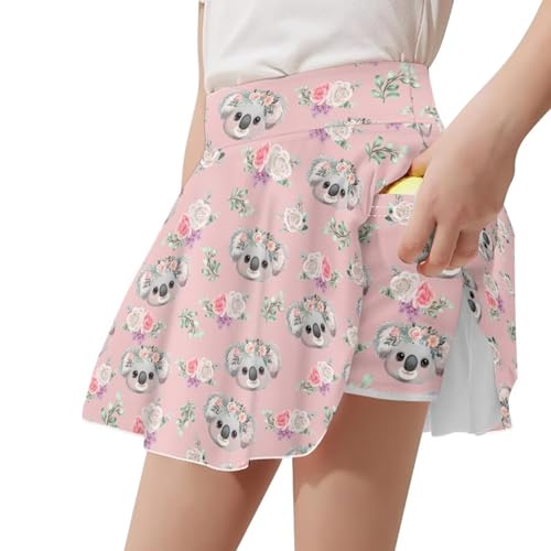 ORGYPET Trendy Floral Skorts for Girls 2025, Cute Koala Tennis Skirts with Pockets and Shorts High Waist Stretch Athletic Skort for Golf Yoga