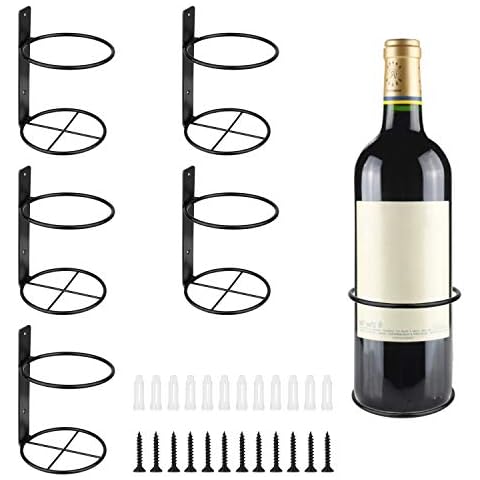 Yimerlen 6 Pcs Spiral Wine Wall Holder, Wall Mounted Wine Rack, Metal Wine Bottle Display Holder for Wine Storage Wall Wine Theme Decor (Upward Style) Black Cover