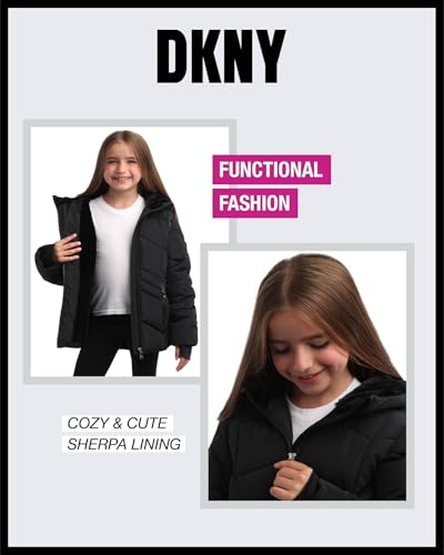 DKNY Girls' Winter Coat - Sherpa Fur Lined Heavyweight Quilted Puffer Parka - Insulated Winter Ski Jacket for Girls (4-16)3
