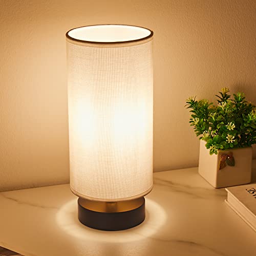 Image of Table Lamp, Bedside Nightstand Lamp, Simple Desk Lamp, Cylinder Table Lamp for Bedroom Living Room Office Study, White Shade and Black Base (White)
