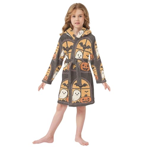 Ghosts and Pumpkins in Windows Halloween Pattern Girls Robe Hooded Pajama2