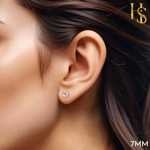 HIGHSPARK 925 Silver Solitaire Stud Earrings | 92.5 Sterling Silver & Round Brilliant Cubic Zirconia Tops for Men Women