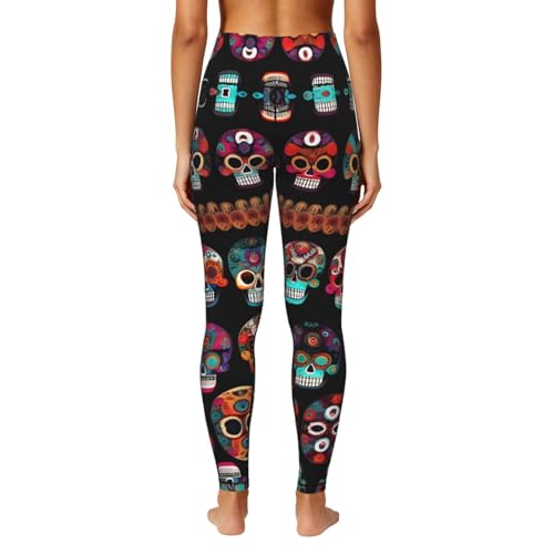 Leggings deportivos de mujer pantalones elásticos de entrenamiento calavera mexicana con bolsillos 4