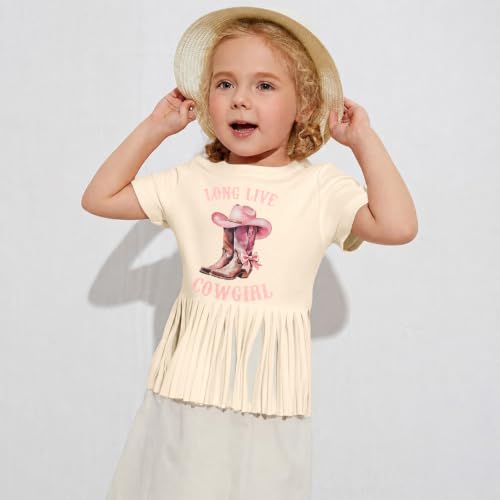 Image of Girls Western Shirt Cowgirls Embroidered Country Concert T Shirt Graphic Horseback Rider Tassel Fringe Tee Tops