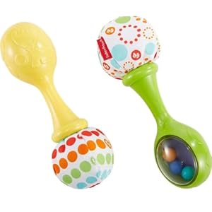 Fisher-Price Baby Toys Rattle ‘n Rock Maracas, Set of 2 Soft Musical Instruments for Infants 3+ Months, Green & Yellow, BLT33