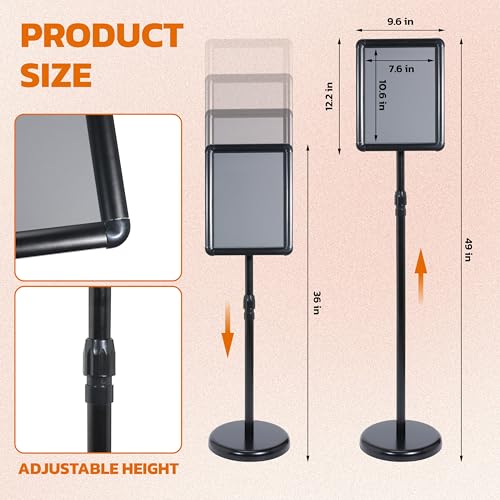 Adjustable Pedestal Floor Standing Sign Holder for 8.5*11 inch 360° Rotation Snap-Open Frame Display Outdoor Indoor Poster or Chalk Board Display for School Restaurant Business Mall Advertising 4PC by Nayciiy - Image 2