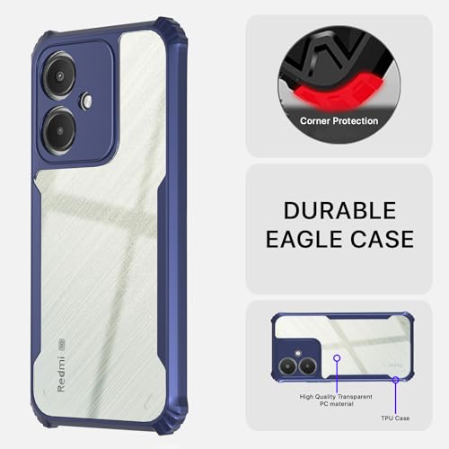 Image of Pikkme Redmi 13C 5G Back Cover | Crystal Clear Transparent Back | Ultra Hyrbid | Full Camera Protection | Raised Edge | Bumper Back Case (Blue)