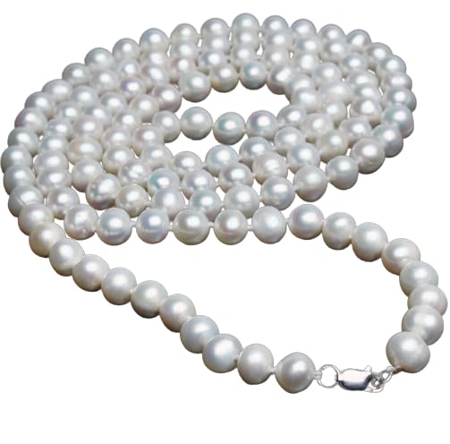 Gemstone King Freshwater Pearl Mala 108 Beads Original Certified मोतियों की माला सफेद मोती Moti Pearl White Stone Long Layered Necklace Set पर्ल नेकलेस सेट Sache Moti Ki Mala