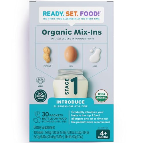 Image of Ready Set Food Stage 1 Baby Food Mix-Ins - Baby Allergen Introduction Kit | Organic Peanut, Egg, Milk Powder, Gradual Early Allergen Introduction for 4-6 Months Baby Food, No Added Sugar, 30-Day Supply
