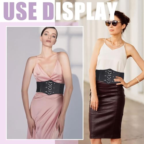 Women Corset Belt PU Leather Wide Elastic Corset Belt Waspie Corset Belts Stretchy Waist Cinch Trimmer Belt with Heart Alloy Findings for Daily Cosplay Women Lady3