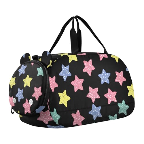 Starfish Black Kids Travel Duffel Bag for Boys Girls Overnight Weekend Tote Bag with Shoes Compartment for Sleepover Trip Beach