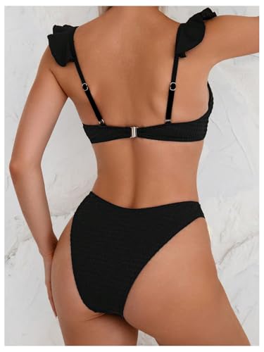 SHENHE Women's Push Up Swimsuit 3D Flower High Cut Ruffle Trim Textured Bikini Set2