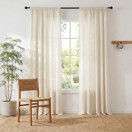 NICETOWN Natural Thick Linen Curtains 108 inches Long for Bedroom, Pinch Pleated/Rod Pocket/Back Tab...