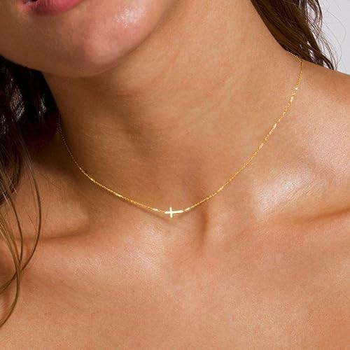 Cross Necklace for Women - 18K Gold Plated Cross Choker Necklace Gold Cross Necklace for Women Girls Dainty Gold Necklace for Women Gold Jewelry Christian Christmas Gifts2
