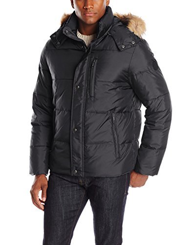 Cole Haan Signature Men's Faux Down Open Bottom Bomber with Detachable Hood
