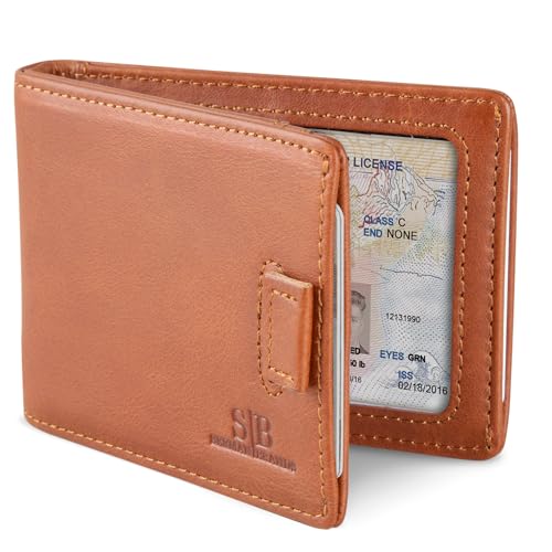 SERMAN BRANDS RFID Blocking Bifold Slim Genuine Leather Minimalist Front Pocket Wallets for Men Money Clip, Dark Caramel 3.0, Slim