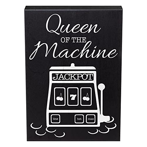 JennyGems Casino Gifts, Queen of the Machine Wooden Sign, Slot Machine Sign, Shelf Decor and Wall Hanging, Made in USA