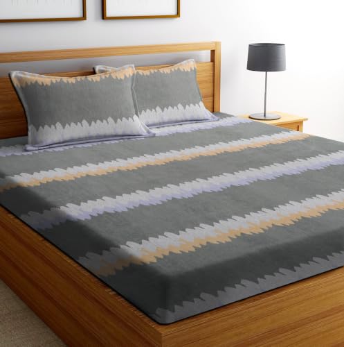 Image of DECORUM Cotton Feel Glace Cotton Fitted Bedsheet King Size (72 inchx78 inch)| All Around Elastic| 2 Pillow Covers (17 inchx27 inch)| Fits Up to 8 inch Mattress| 220 TC|Soft, Wrinkle-Free |Perfect for Home Decor & Gifting