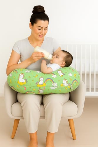 MOM & SON Multipurpose Baby Feeding Pillow | Nursing Support Pillow for Breastfeeding | Maternity Feedingpillow | Newborn Essentials | Adjustable Strap Feeding Pillow (0-12 Months) (Green)