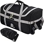 REDCAMP 120L Extra Large Holdall with Wheels, Foldable Wheeled Duffle Bag Travel Bag,Lightweight Waterproof Soft Suitcase Luggage with Rollers for Camping Sports Outdoor, Black