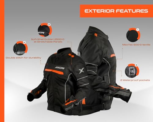 Image of Axor Diva Riding Jacket MaxTec 600-D Textile for Women equipped with -Tech C.E. level 2 protectors at the elbows /shoulders /back and high tenacity mesh fabric for maximum ventilation-Black Orange-S