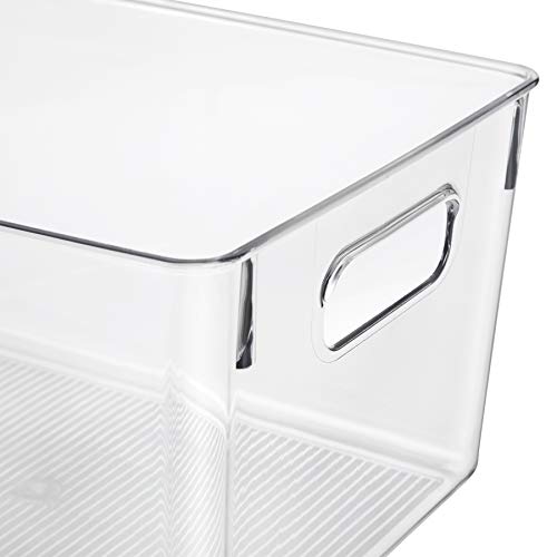 Eamaott Clear Plastic Storage Organizer Container Bins With Cutout Handles, Transparent Set Of 4, Bpa Free, Cabinet Storage Bins For Kitchen Food Pantry Refrigerator Bathroom, 11” X 8” X 6” #TOP6