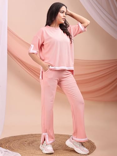 Image of ELLITI Women's Co-ord Set, Down Short Sleeve Top and Wide Leg Trousers with White Trim