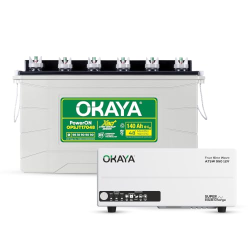 Image of Okaya Inverter with Battery Combo for Home,Office & Shops|ATSW 950 12V Pure Sine Wave Inverter 700VA with 36 Months Warranty & OPSJT17048 140Ah XBD+ Certified SJT Battery with 48 Months Warranty
