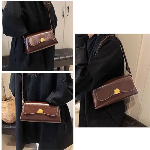 Brown Shoulder Bag for Women - PU Leather Purse Stylish Handbag Small Crossbody Bag with Adjustable Strap3
