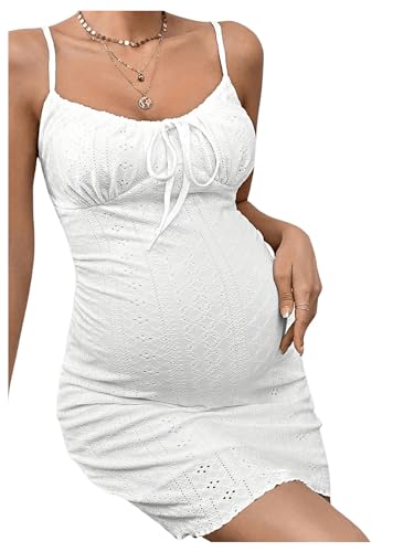 Verdusa Women'S Maternity Tie Front Sleeveless Short Bodycon Cami Dress White Medium thumb #3