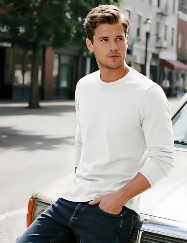 TACVASEN Long Sleeve Shirts for Men Cotton Soft Crew-Neck Moisture Wicking Mens Undershirt Comfort Solid Basic T Shirt3