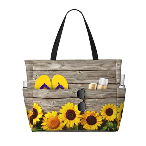 Sac fourre-tout avec poignées grand volume motif tournesol rustique