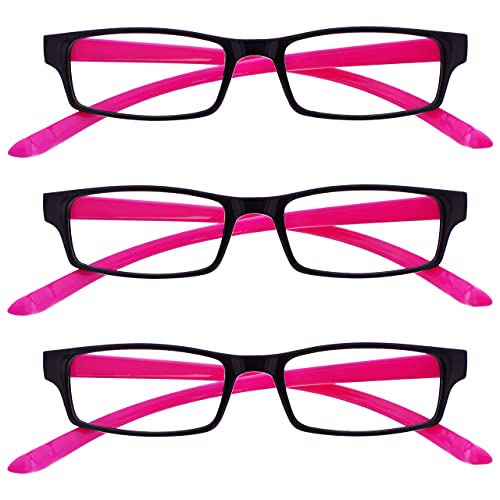 Die Lesebrille Unternehmen Schwarz Neon Rosa Nacken-Leser Wert 3er-Pack Damen Damen RRR20-4 +2,00