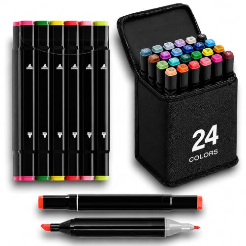 Image of Corslet Combo of 24 & 12 Alcohol Markers & Color Pens Set | Colour Marker Pen Art Markers Dual Tip Brush & Chisel Alcohol Based Markers for Drawing Sketching Adult Colouring & Illustrations