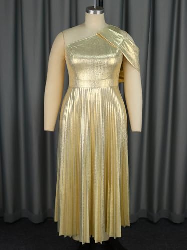 AOMEI Womens Sparkly Metallic Flowy Pleated Dress One Shoulder Empire Waist Long Shimmer Gowns and Evening Dresses4
