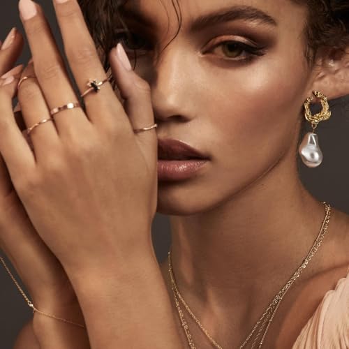 Yowivon Pearl Drop Earrings 14K Gold Plated Dangle Hypoallergenic Statement Earring Trendy Fashion Jewelry Gifts for Women Birthday Wedding3