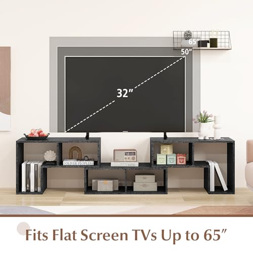 Image of Giantex Free-Combination TV Stand for Bedroom - Entertainment Center for 50 55 60 65 Inch TV, 3-Piece Media Console Table with Storage Cubes, Deformable Open Storage Bookcase Shelf (Black Wood Grain)