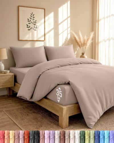 Utopia Bedding 4 Piece Double Bedding Set - Duvet Cover Fitted Sheet with Pillow cases - Soft Brushed Microfiber (Beige)