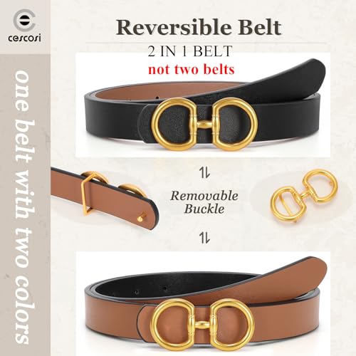 CESCOSI Reversible Leather Belt for Women with Gold Buckle 0.9 Width Ladies Leather Belt for Jeans Pants2