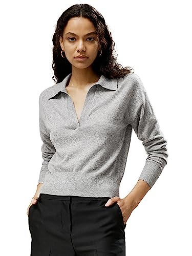 Image of LilySilk 100% Cashmere Sweater for Women Polo Shirt Style Pullover V Neck Lightweight Soft Long Sleeve Knit Tops