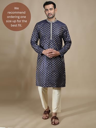 Filori Studio - Men's Jacquard Woven Design with Thread Embroidery Long Kurta (Kurta Only)2