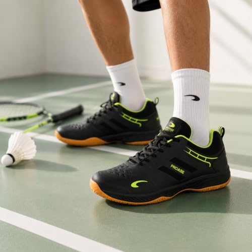 Image of Pro ASE Non-Marking Badminton Shoes - Lightweight & Durable, Perfect for Squash, Table Tennis, Pickleball & Indoor Sports | X-Cushion, Active Grip Sole, Toe Assist | Men, Women, Unisex | Blue,Black,White