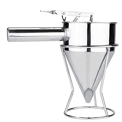GEETEST Stainless Steel Pancake Batter Dispenser Funnels with Stand, Detachable handle Funnel Dispenser for Takoyaki and Baking (1200mL)
