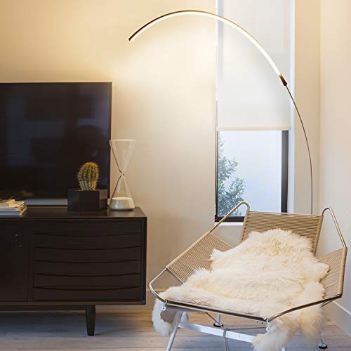 Brightech Sparq Arc Floor Lamp, Ultra Bright Lamp For Living Rooms & Offices – 3-Way Dimmable Smart, Tall Contemporary Standing Lamp For Reading In Bedrooms - Silver #TOP7