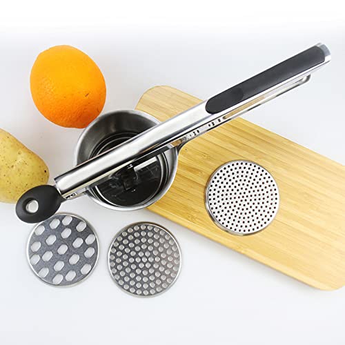 Yuehuam Potato Ricer with 3 Discs, Heavy Duty Stainless Steel Potato Ricer for Mashed Potatoes, Manual Potato Masher Potato Masher, Press and Ricer Kitchen Tool, Black