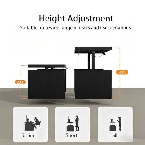 Image of FUFU&GAGA 70.9 inch Large Standing Desk with Drawer, Electric Height Adjustable Desk with File Cabinet, Executive Computer Table, Sit Stand Desks, for Home Office, Black, 70.9 inchW x 31.6 inchD x 29.5 inch-44 inchH